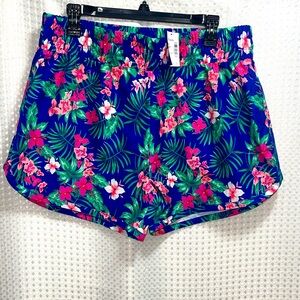 Sugar & Jade Women’s XXL (20/22) Floral Print Shorts Neon Blue Tropical Hawaiian